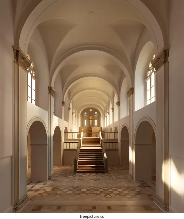 Architectural Interior with Arched Ceilings and a Staircase
