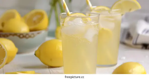 Refreshing Lemon Soda Drink with Ice and Lemon Slices