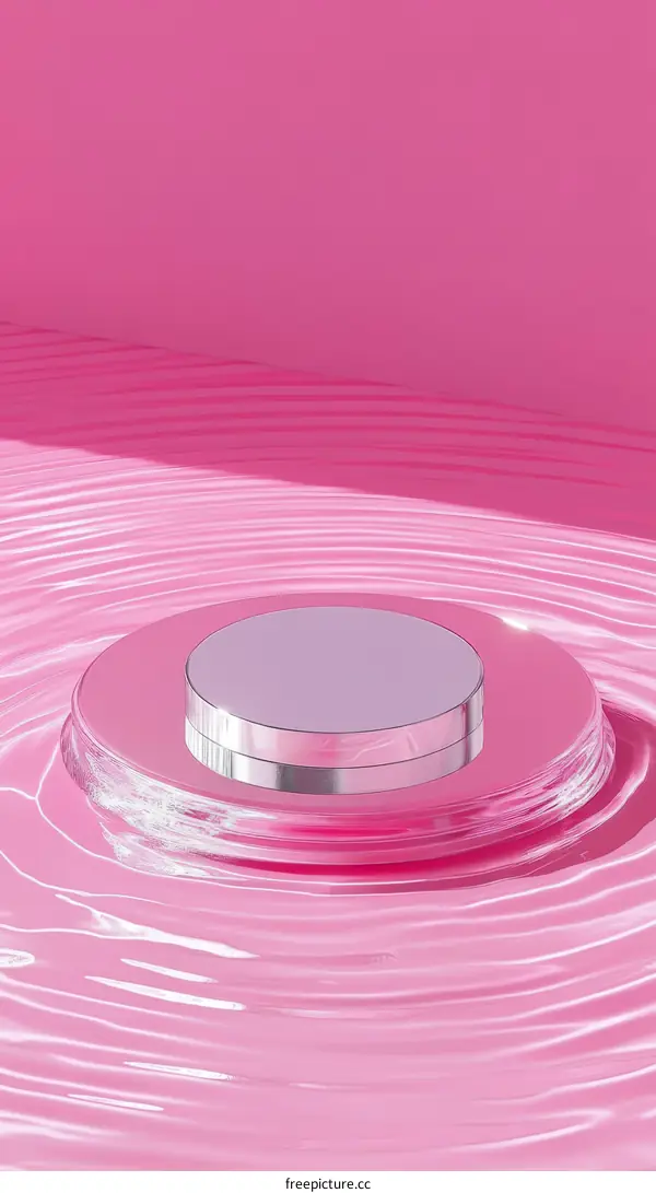 Pink Cosmetic Product Showcase on Rippled Surface