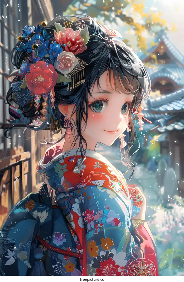 A Japanese Girl Wearing a Kimono