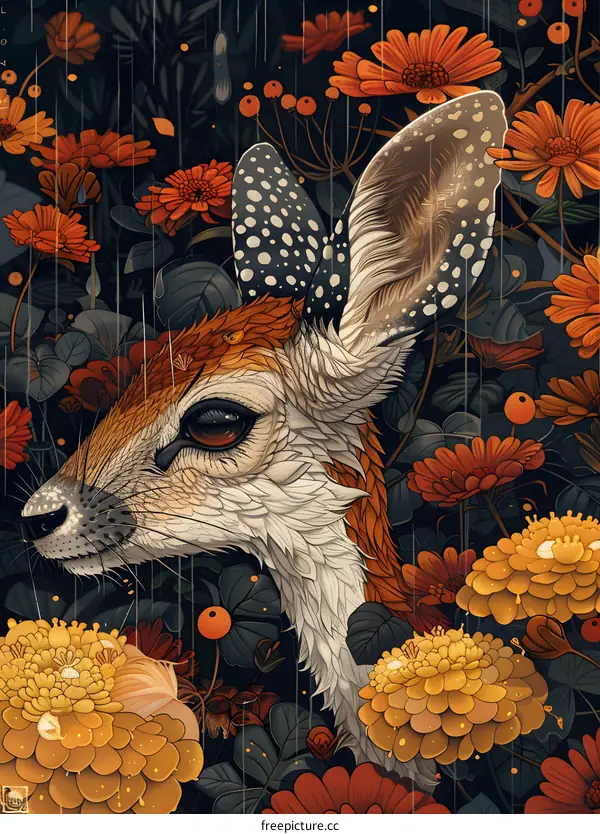 deer in the flower field