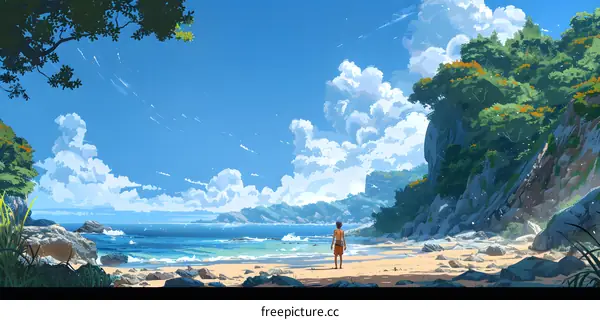 Lone figure on a tropical beach