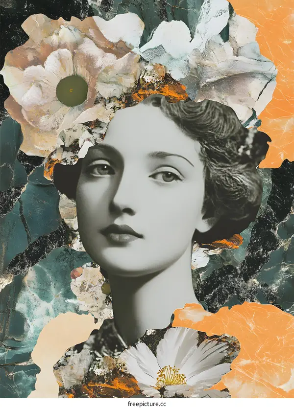 Collage Portrait of Woman with Flowers