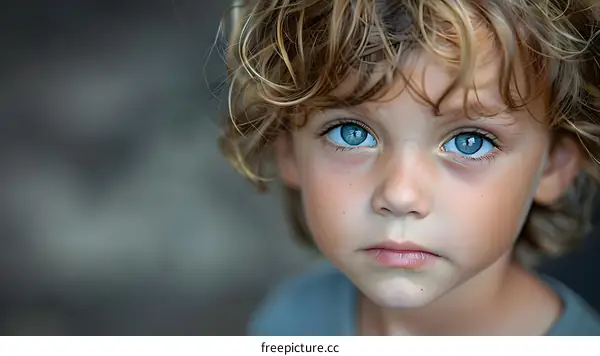 Portrait of a blond boy with blue eyes