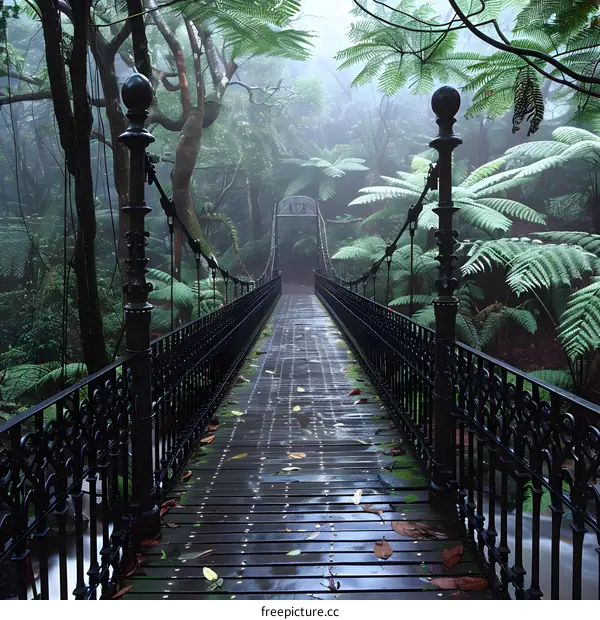 Suspension Bridge In Lush Rainforest
