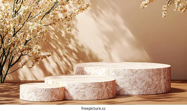 Beige Product Display Stand with Blooming Branches