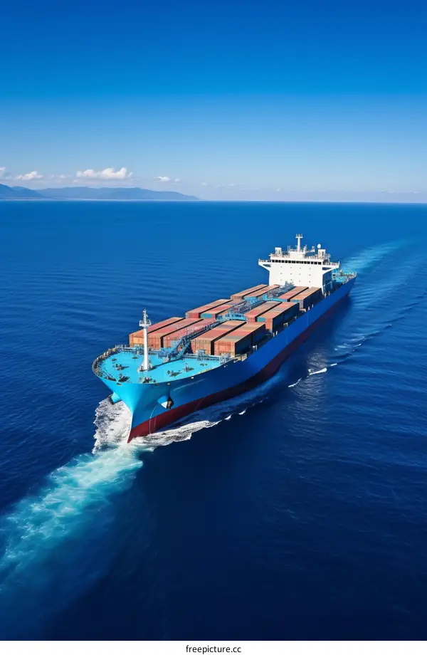 A large container ship is sailing in the ocean