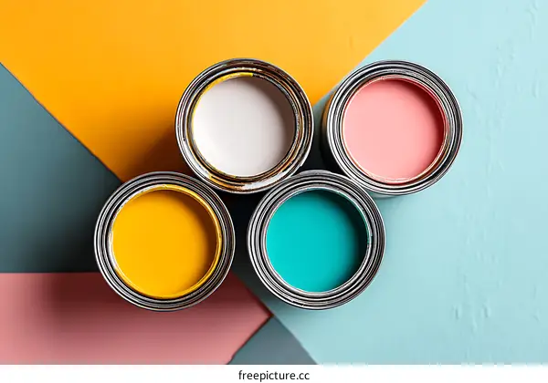 Colorful Paint Cans on Geometric Background
