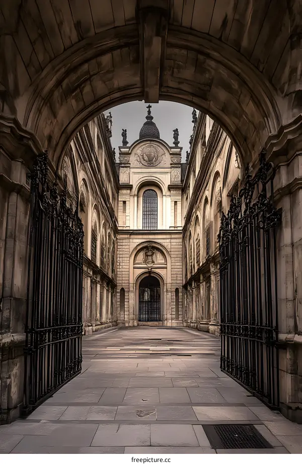 Old Stone Archway Leading to Courtyard of Building