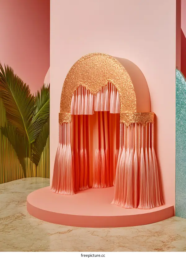 Pink and Gold Glittery Archway with Tassels