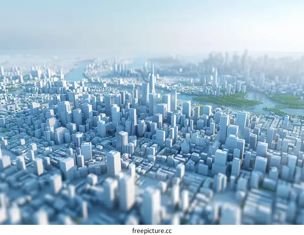 A Futuristic City with Towering Skyscrapers and a River Flowing Through