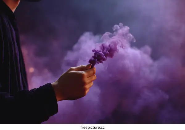 Person Holding Purple Smoke Grenade