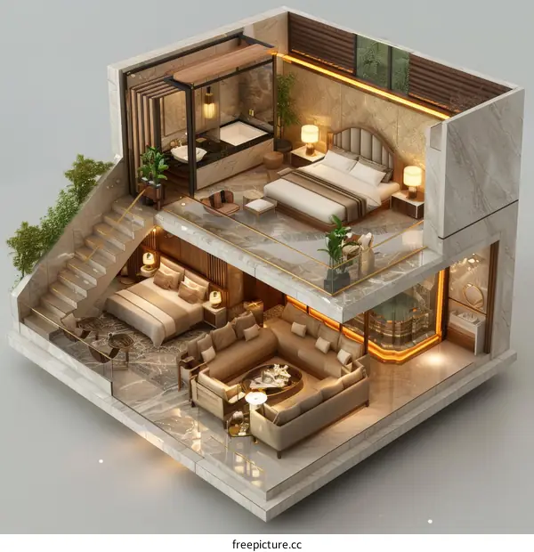 Isometric luxury hotel room interior