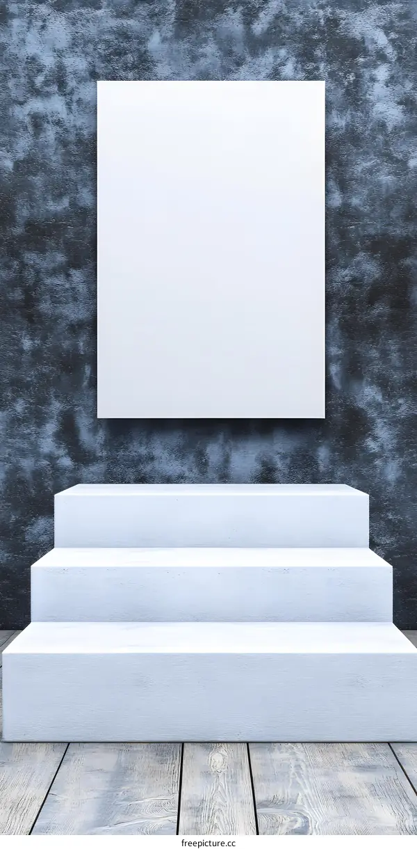 White Canvas Hanging on a Concrete Wall with White Steps