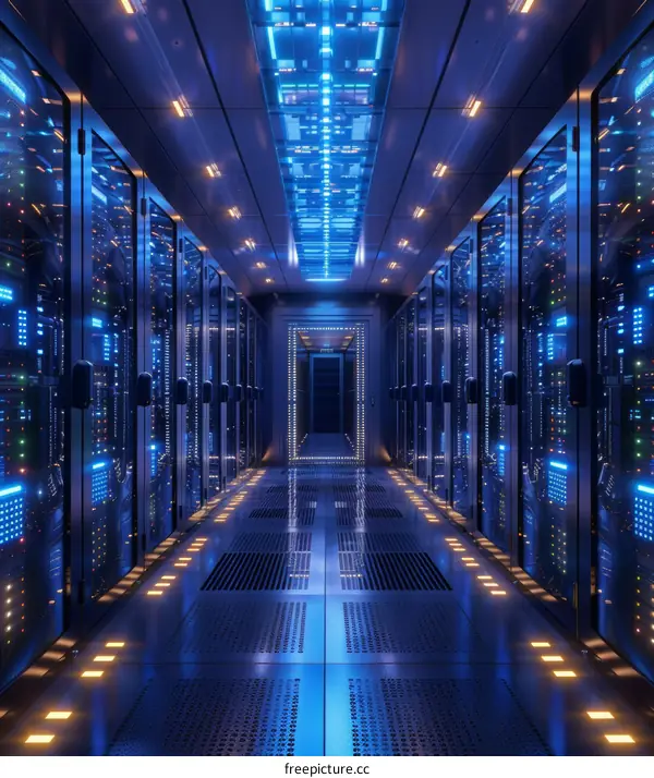 Futuristic Blue Server Room