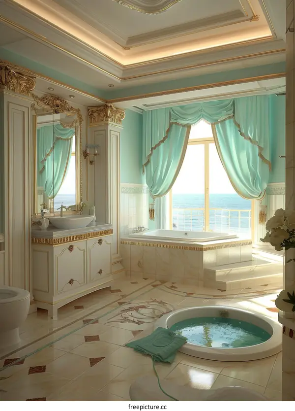 Luxury Antique Bathroom Interior Design Illustration