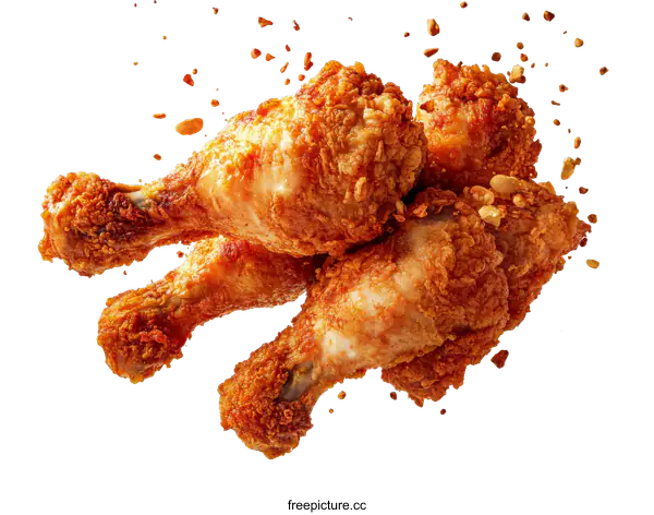[Transparent Background PNG]Crispy Fried Chicken Legs in Mid-Air