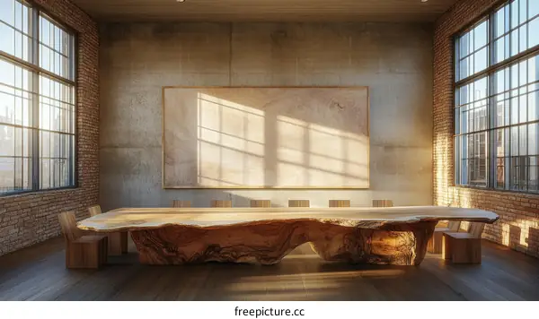Large Wooden Conference Table in Industrial Loft Space