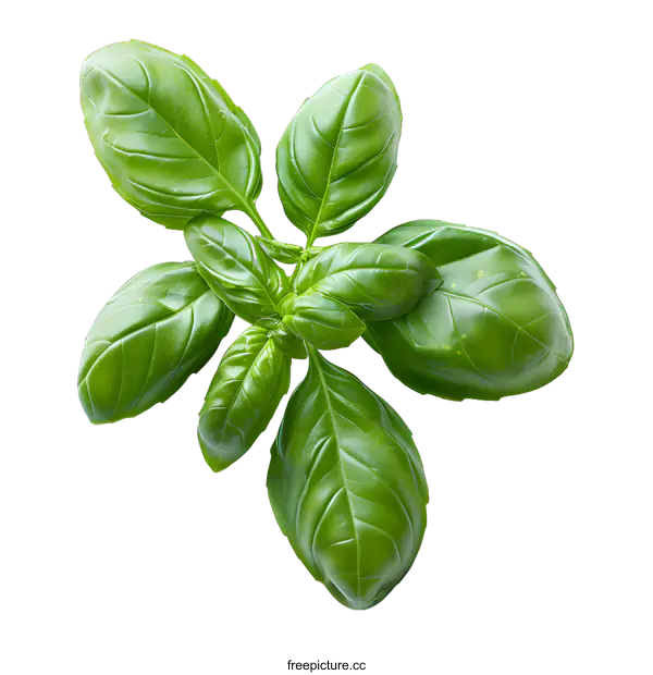 [Transparent Background PNG]Fresh basil leaves on a white background