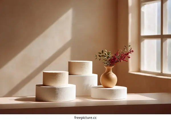 Minimalist Display with Vase and Decorative Stands