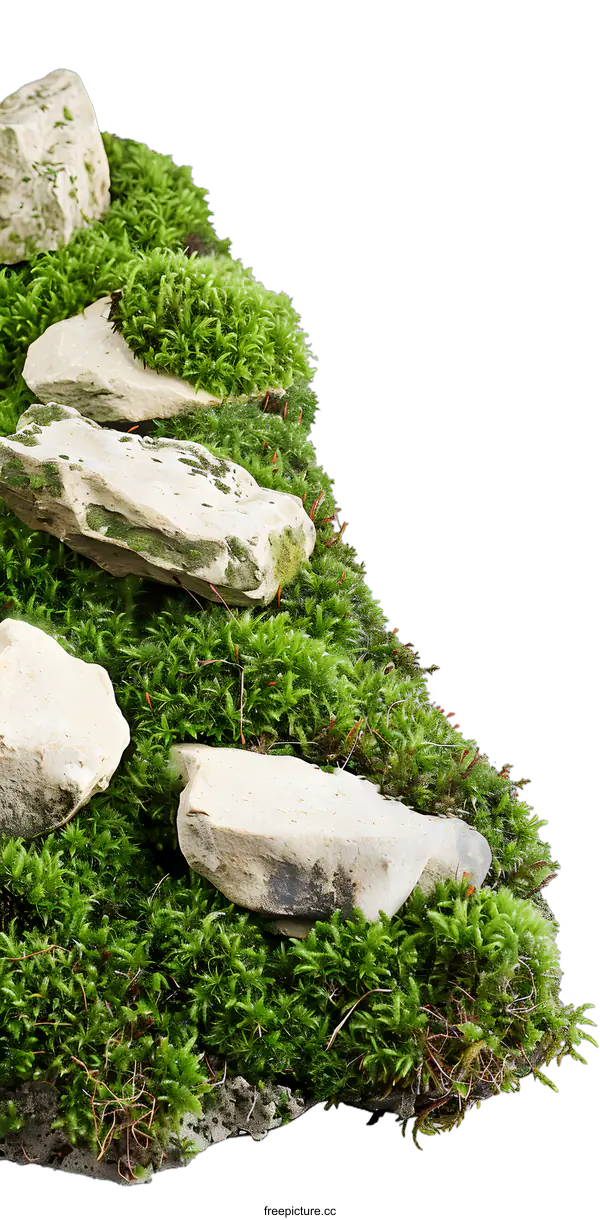 [Transparent Background PNG]Green Moss with Stone Pathway