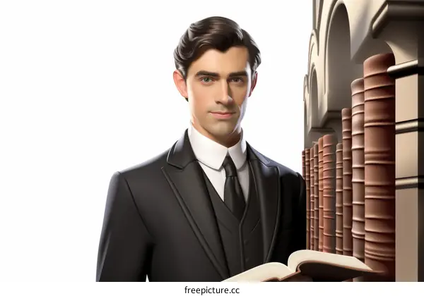 Confident young male professional standing in a library