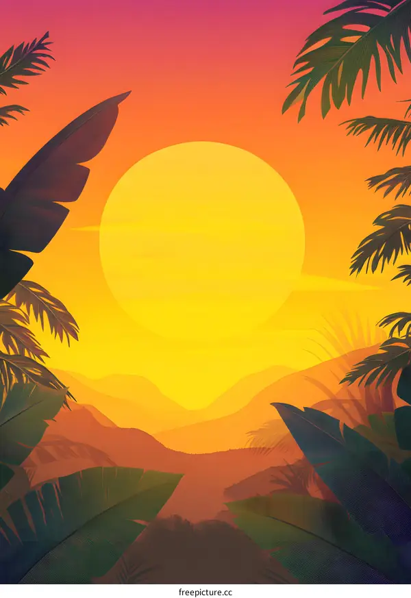 Tropical Sunset Landscape Illustration