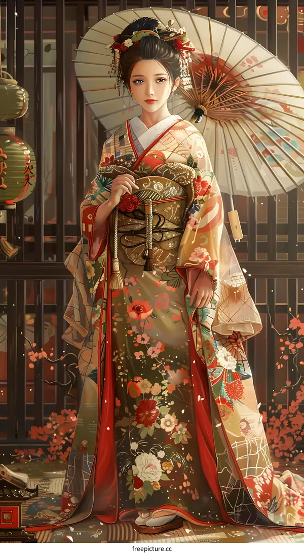 A Japanese Geisha in a Kimono
