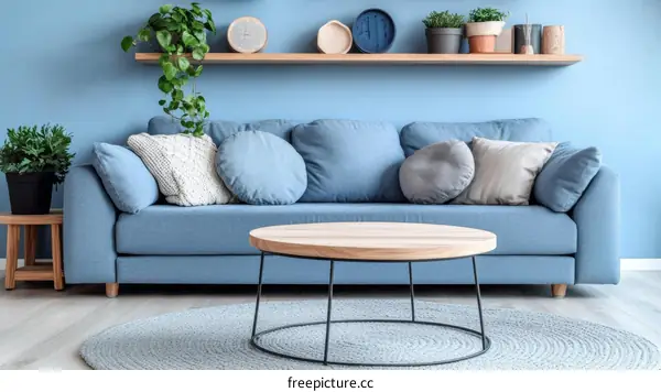 Modern Living Room Interior Design with Light Blue Sofa