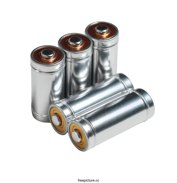 [Transparent Background PNG]Close-up View of Stacked Metal Batteries