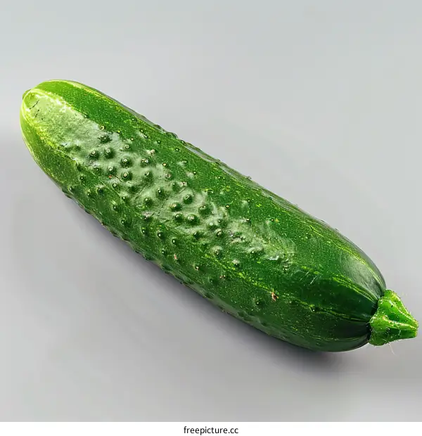 Isolated Green Cucumber with Shadow on White Background