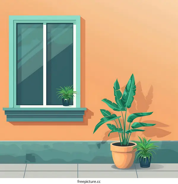 Green Plants Beside Window on Orange Wall