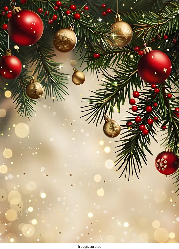 Christmas background with red and gold ornaments