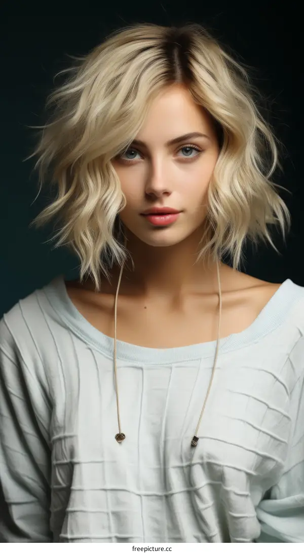 Portrait of a beautiful young woman with blonde hair and blue eyes