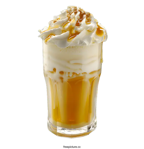 [Transparent Background PNG]Glass of Iced Coffee with Whipped Cream and Caramel