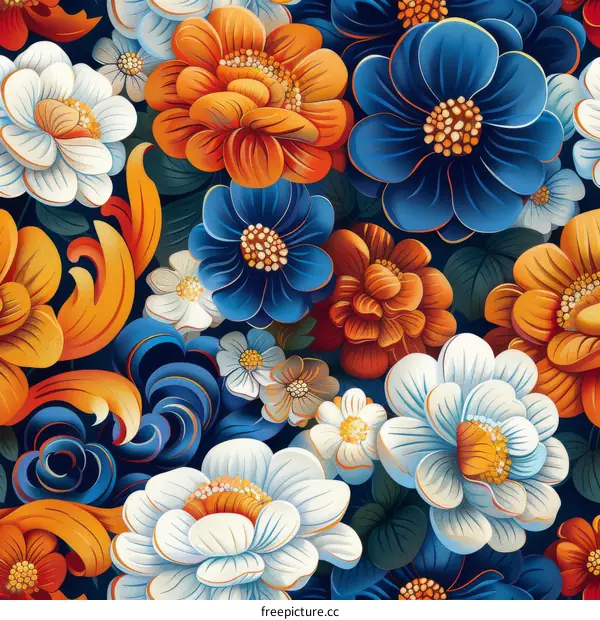 Vibrant Seamless Pattern with Floral Designs