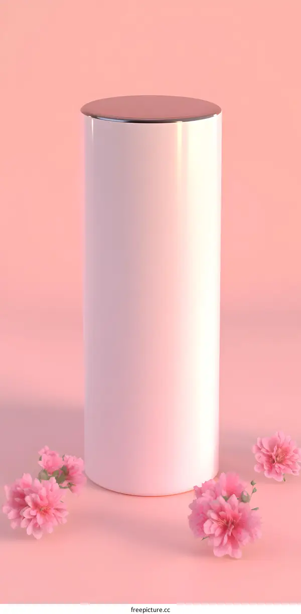 Pink Cylinder Mockup with Flowers