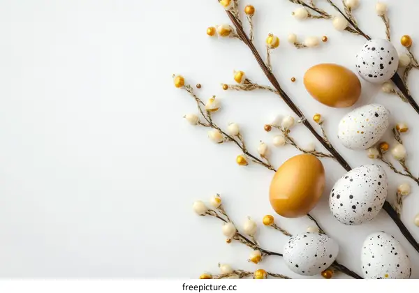 Easter Eggs Decorated with Gold and White Beads