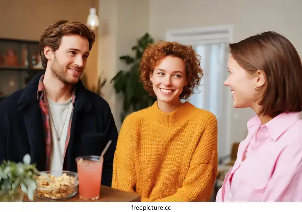 Friendly Conversation Among Three People