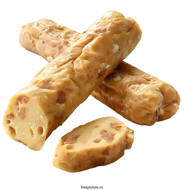 [Transparent Background PNG]Two cheese sausage rolls with slice on white background