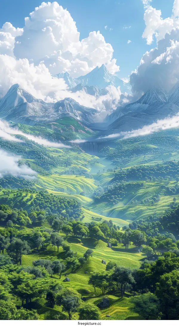 Beautiful Mountain Valley Landscape Illustration