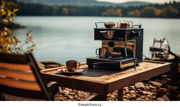 Making coffee by the lake