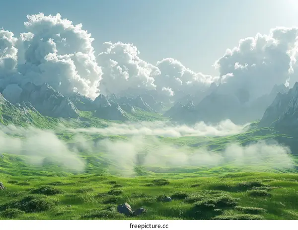 Tranquil Fantasy Hills Bathed in Morning Mist