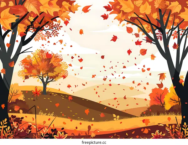 Autumn Landscape with Falling Leaves