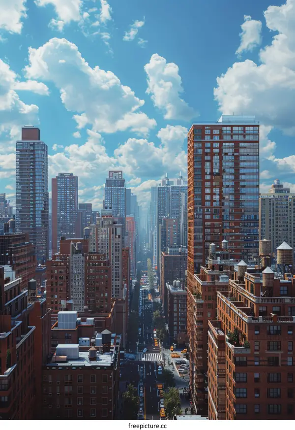 City Skyline with Skyscrapers and Clouds