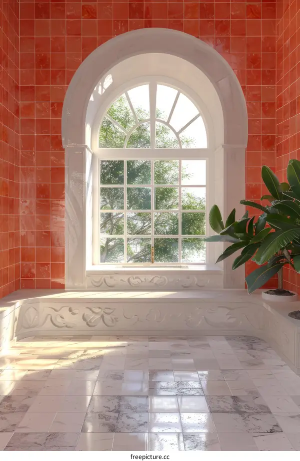 Elegant Arched Window with Garden View