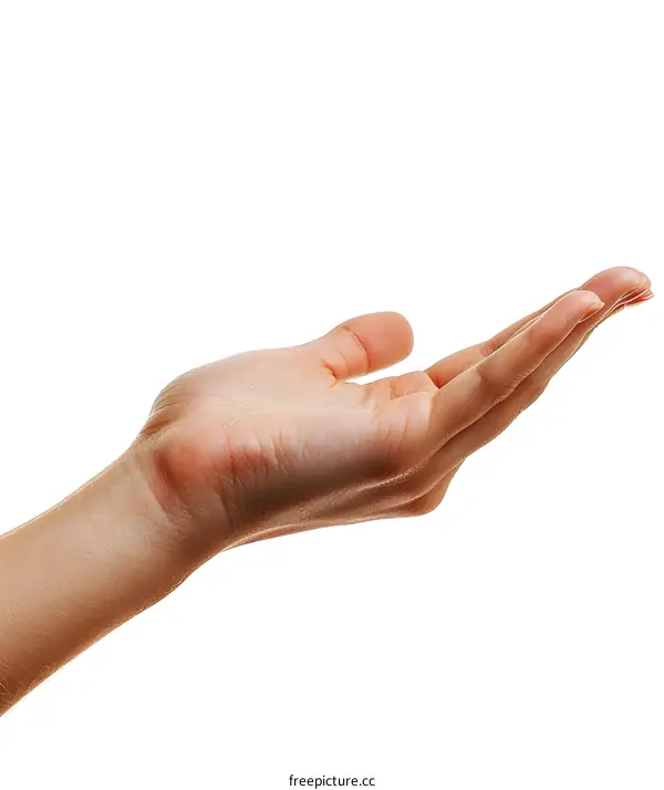 Open hand gesture on a white background