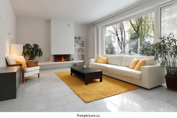 Modern White Living Room with Large Window