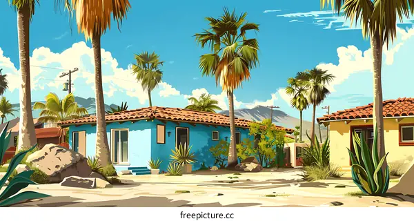 Palm Tree Lined Street in a Desert Town