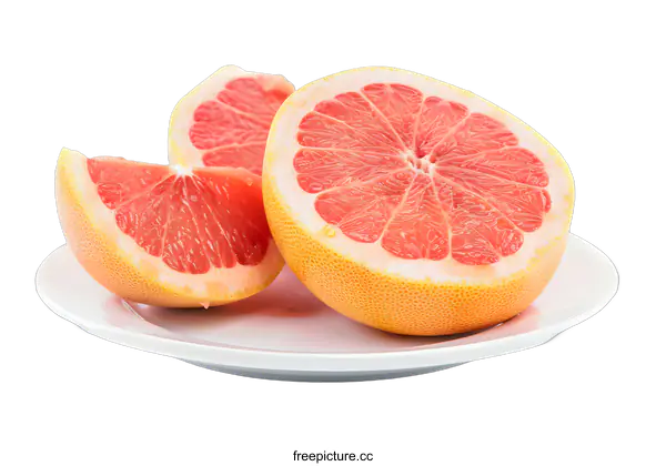 [Transparent Background PNG]Freshly Sliced Grapefruit on White Plate